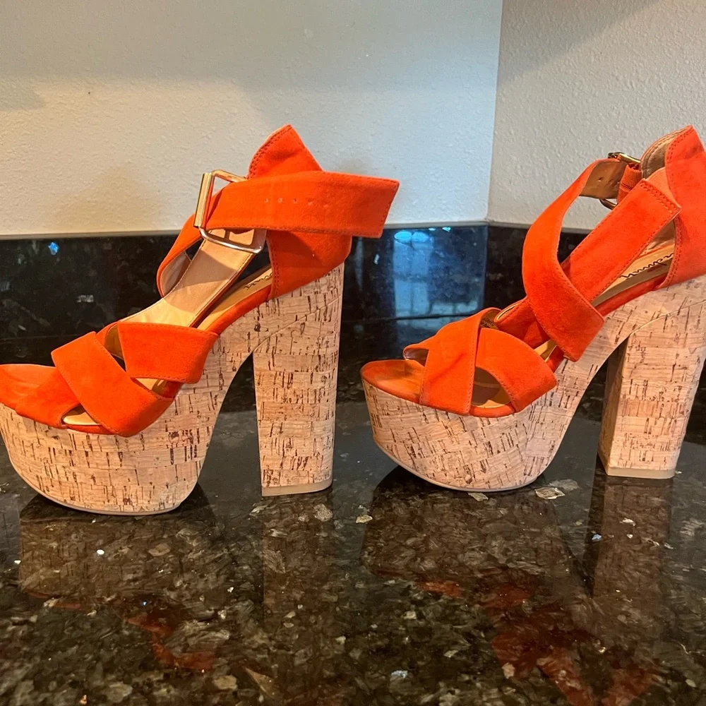 Luichiny Orange Platform Shoes with Cork Sole - Picture 2 of 4